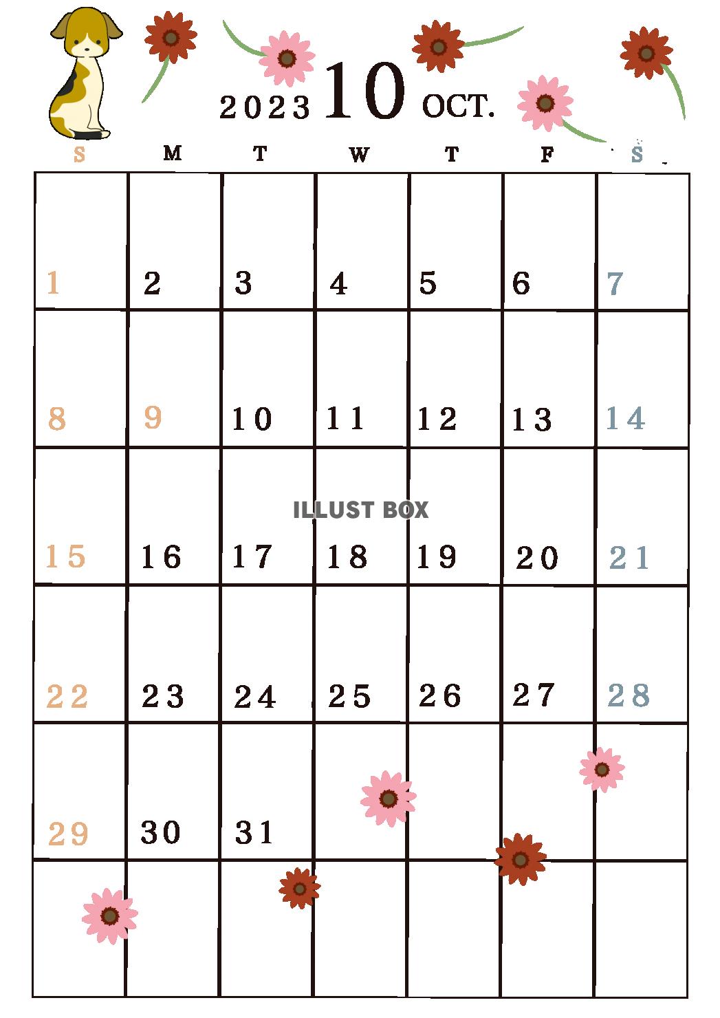 ２０２３年ビーグル犬のシンプルカレンダー