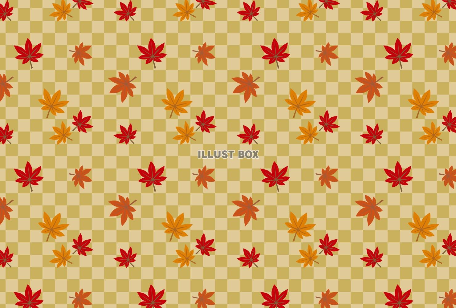 秋色市松模様と紅葉のパターン背景2
