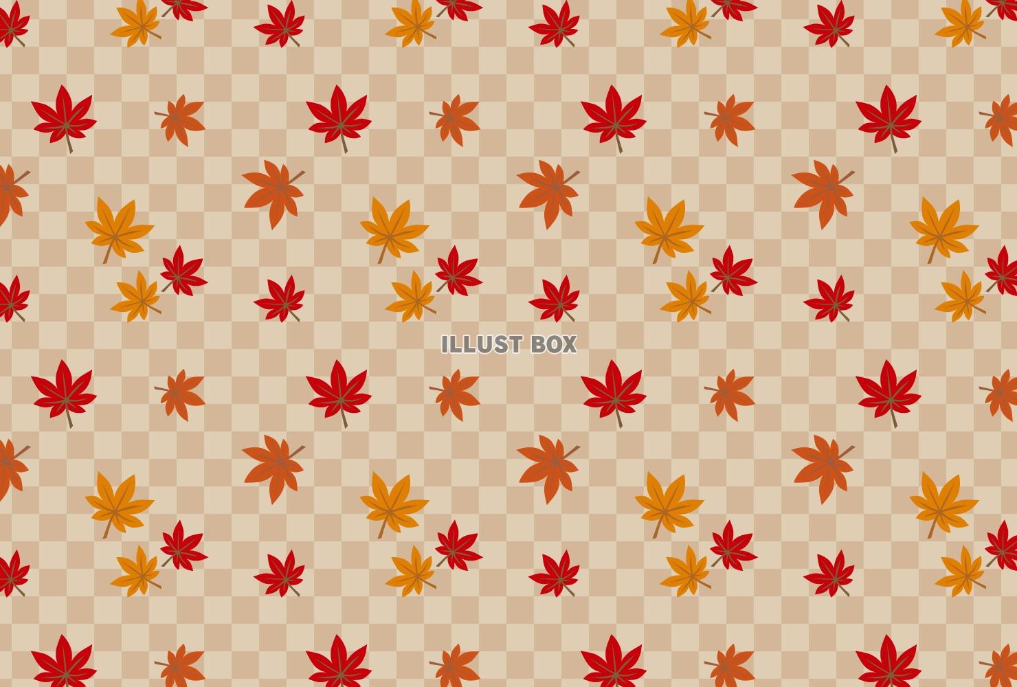 秋色市松模様と紅葉のパターン背景3