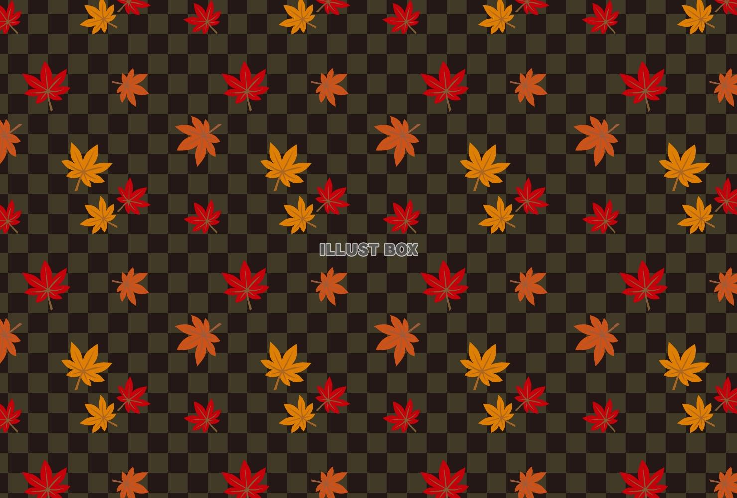 秋色市松模様と紅葉のパターン背景4