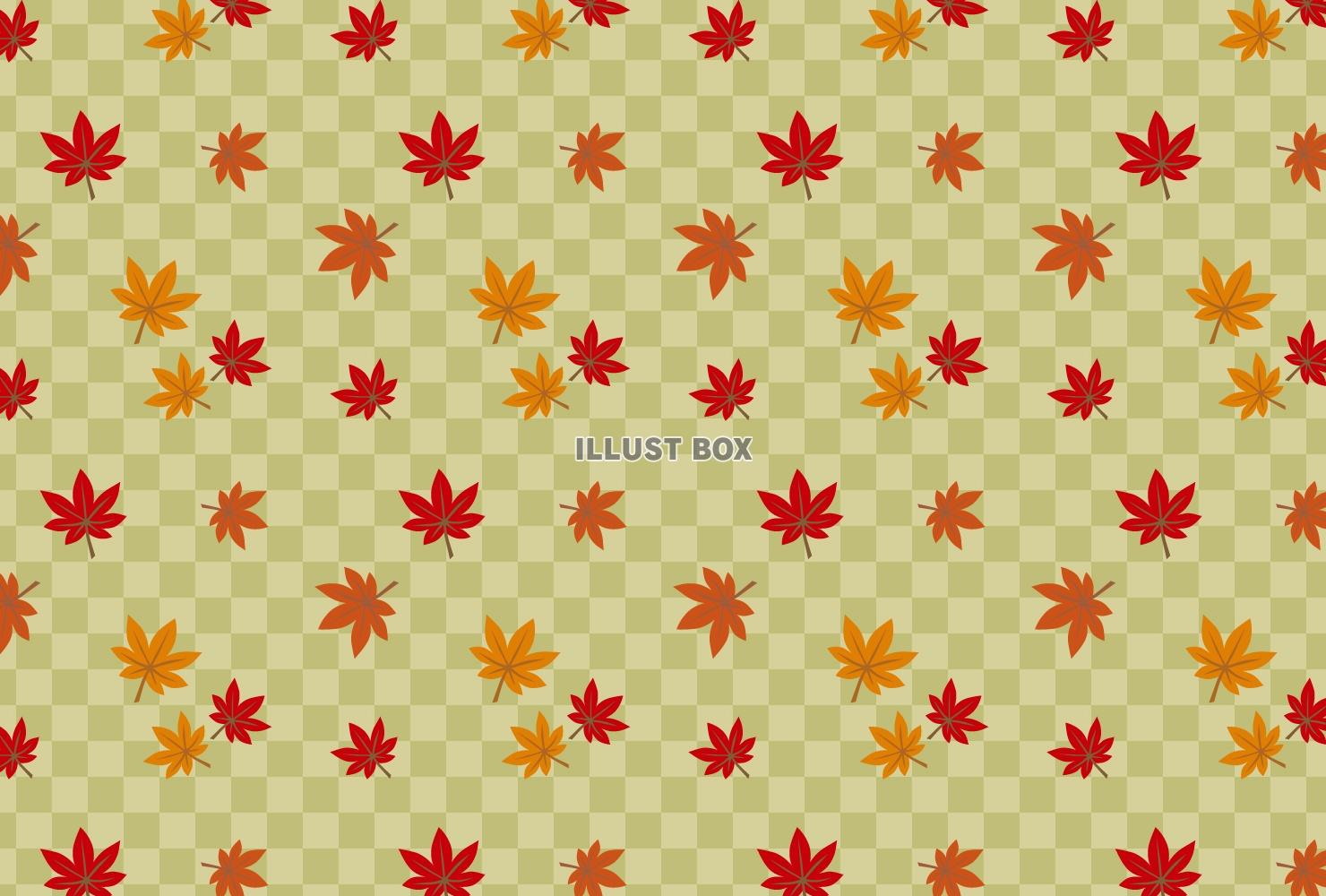 秋色市松模様と紅葉のパターン背景5
