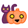 ハロウィンのカボチャと黒猫 ドット模様