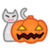 ハロウィンのカボチャと白猫 ドット模様