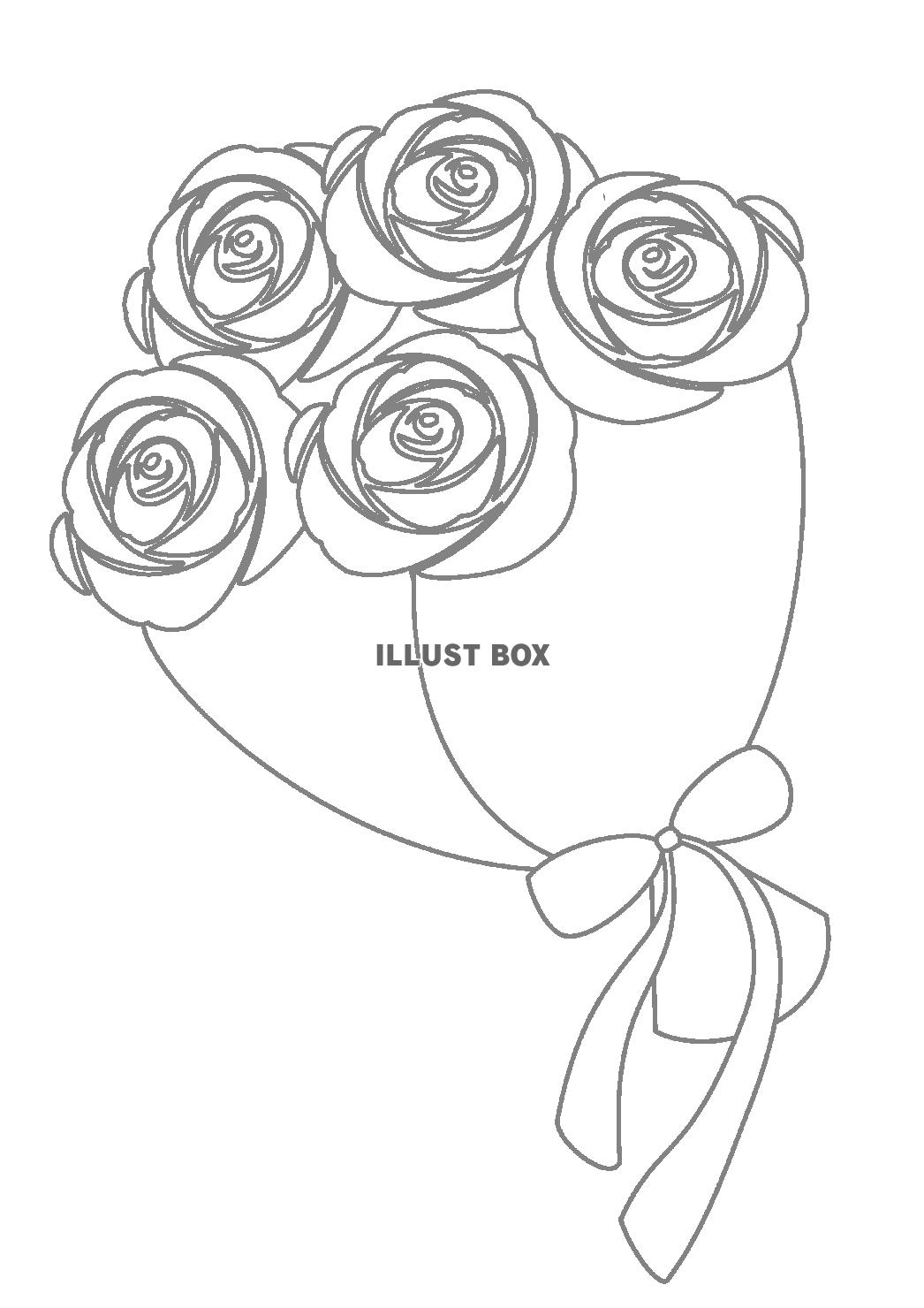 薔薇の花束の塗り絵　透過PNG　線画　A4サイズ