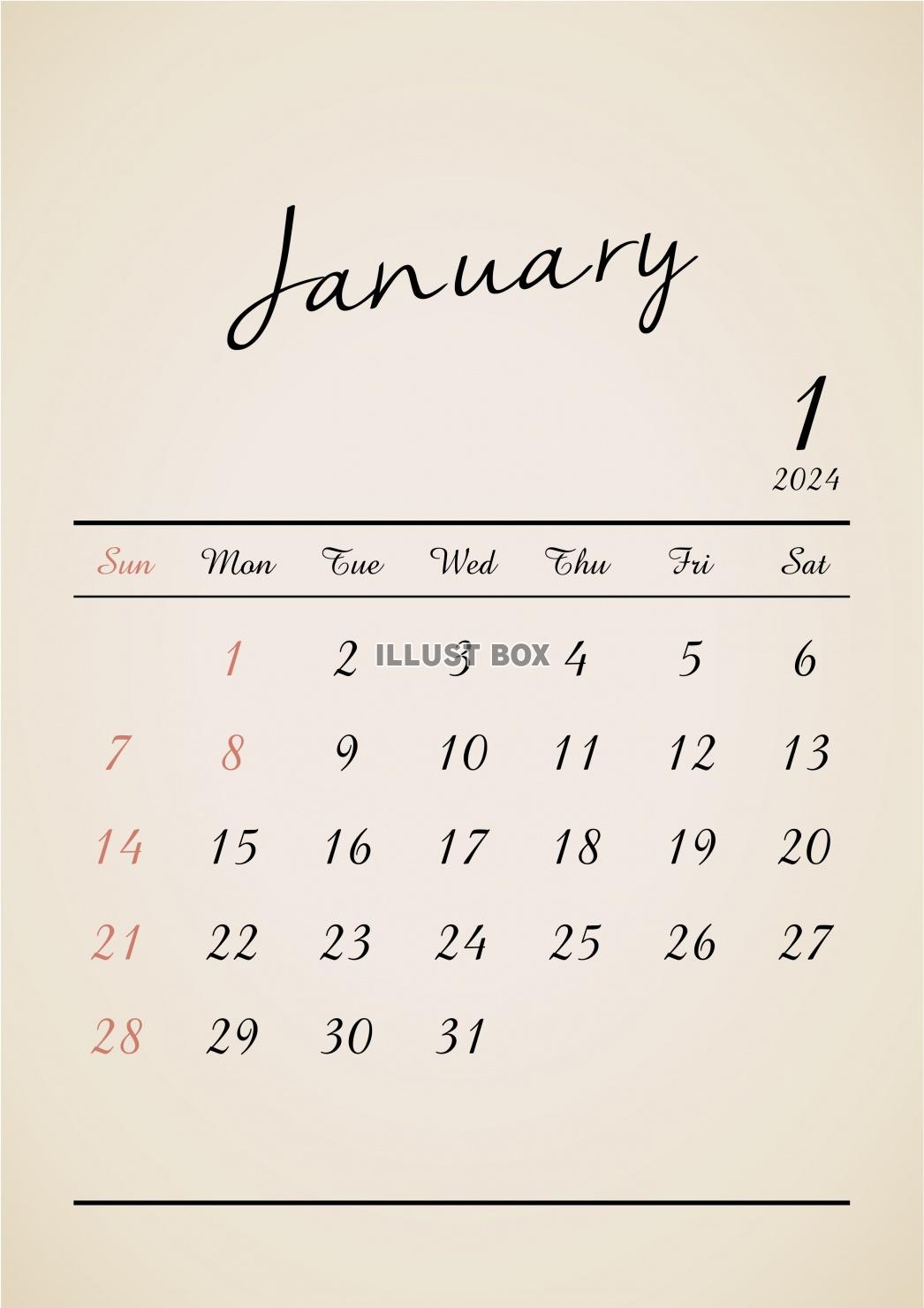 2024年★1月★アンティークカレンダー（A4）タテ