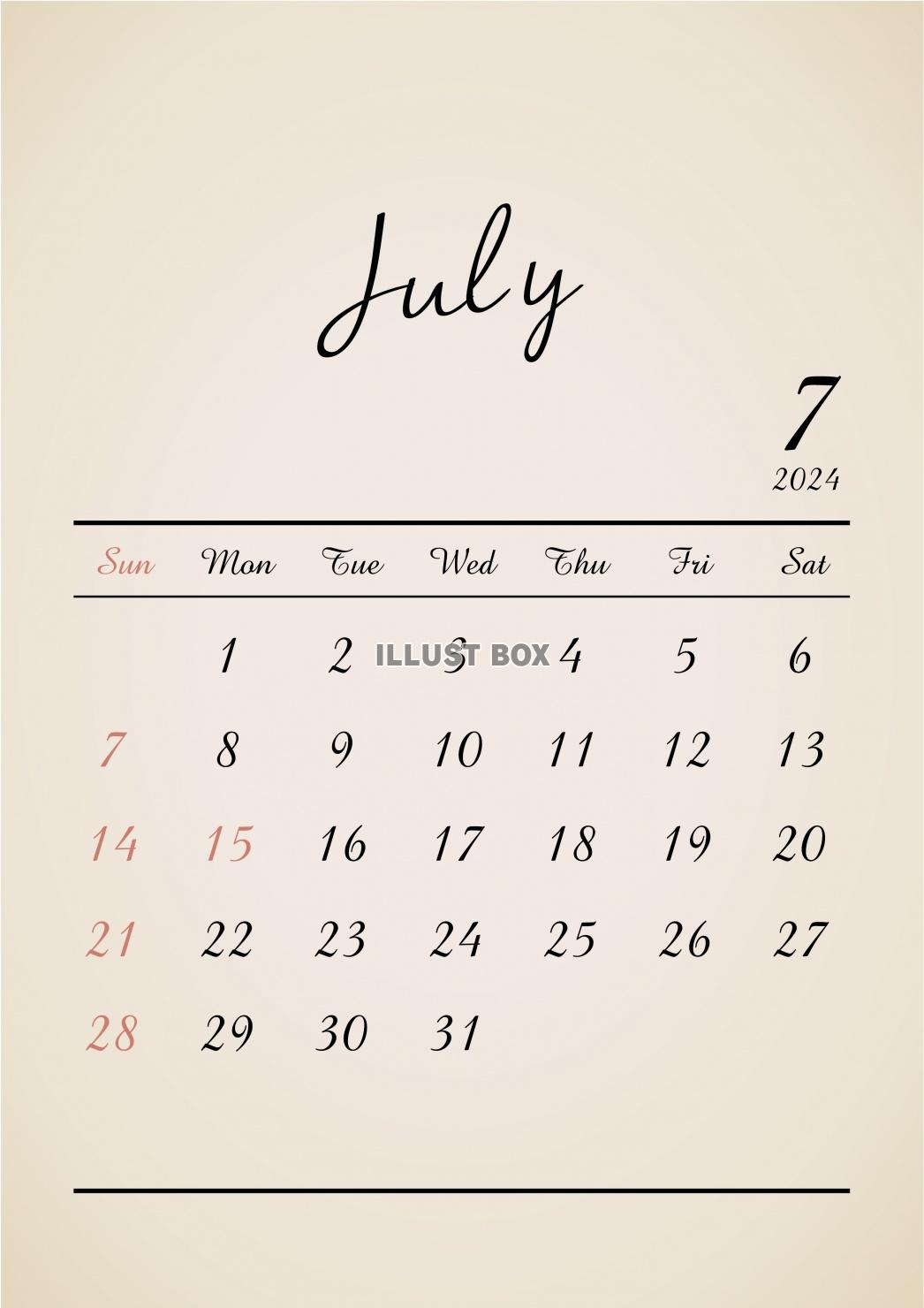 2024年★7月★アンティークカレンダー（A4）タテ