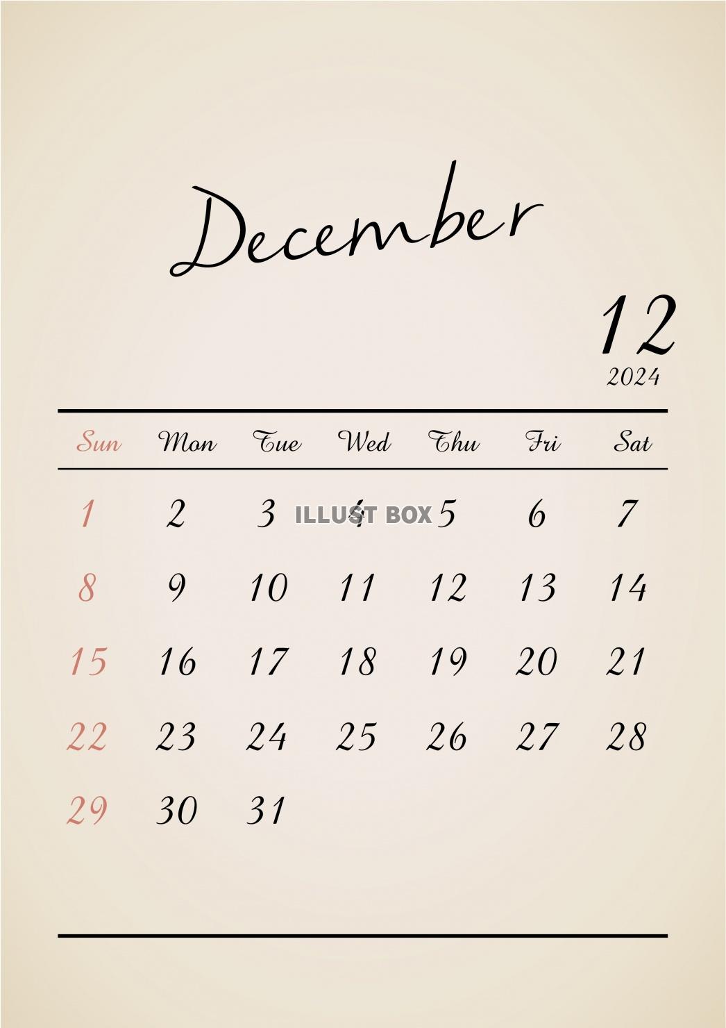 2024年★12月★アンティークカレンダー（A4）タテ
