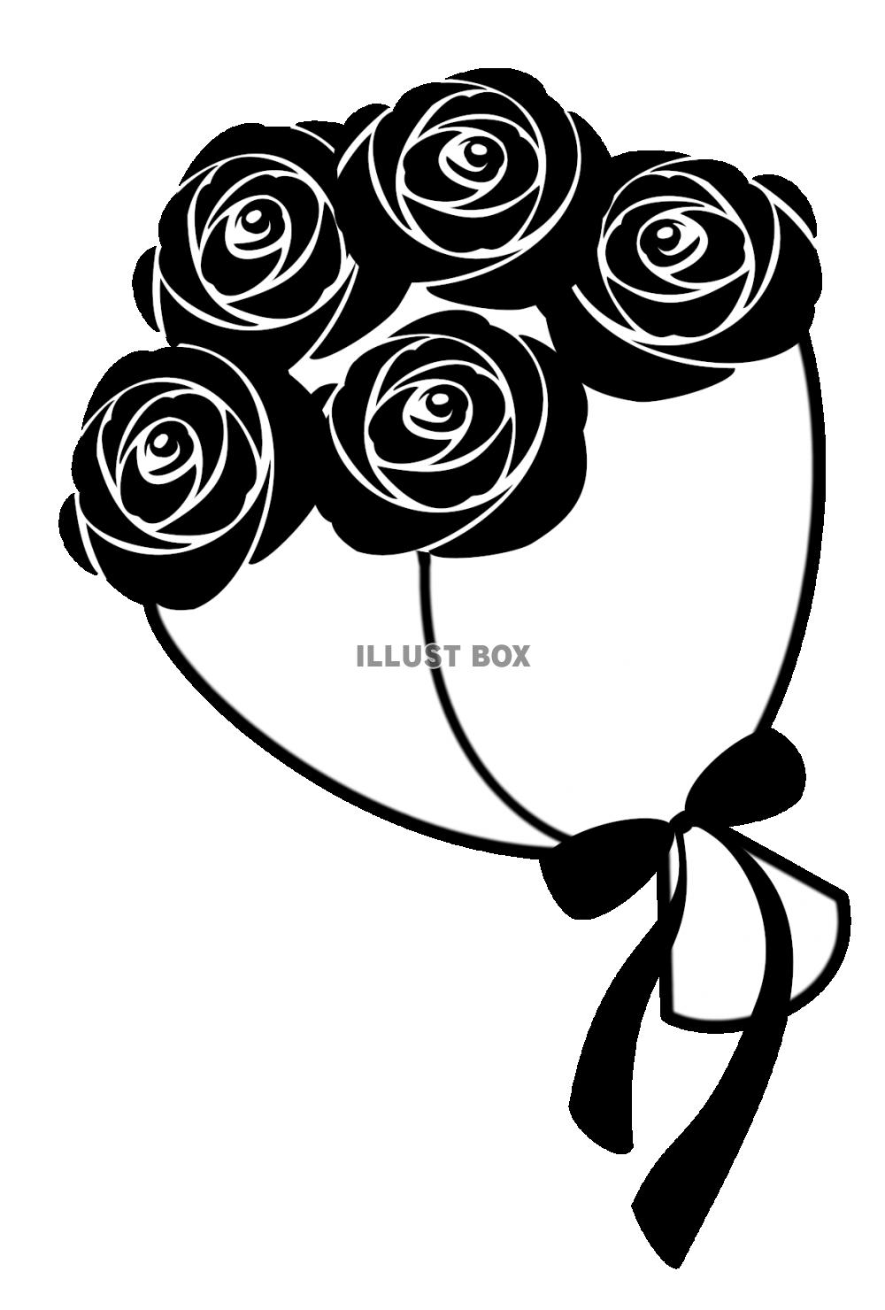 バラの花束のイラスト　白黒　透過PNG