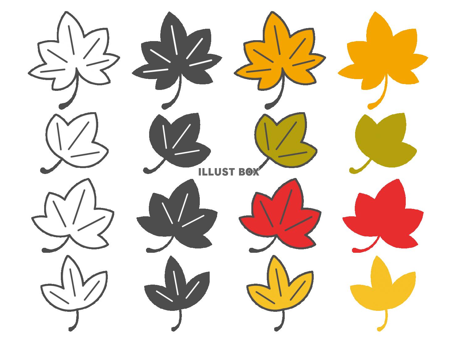 色々な秋のモミジのイラストセット２