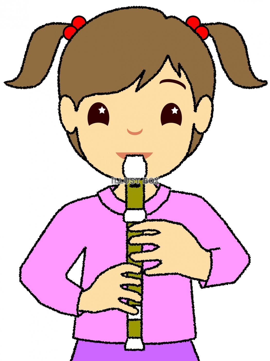 リコーダーを吹く女の子シンプルな子供のイラスト