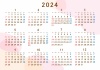 2024年　年間カレンダー05　淡い色合いの重ねデザイン　ピンク系