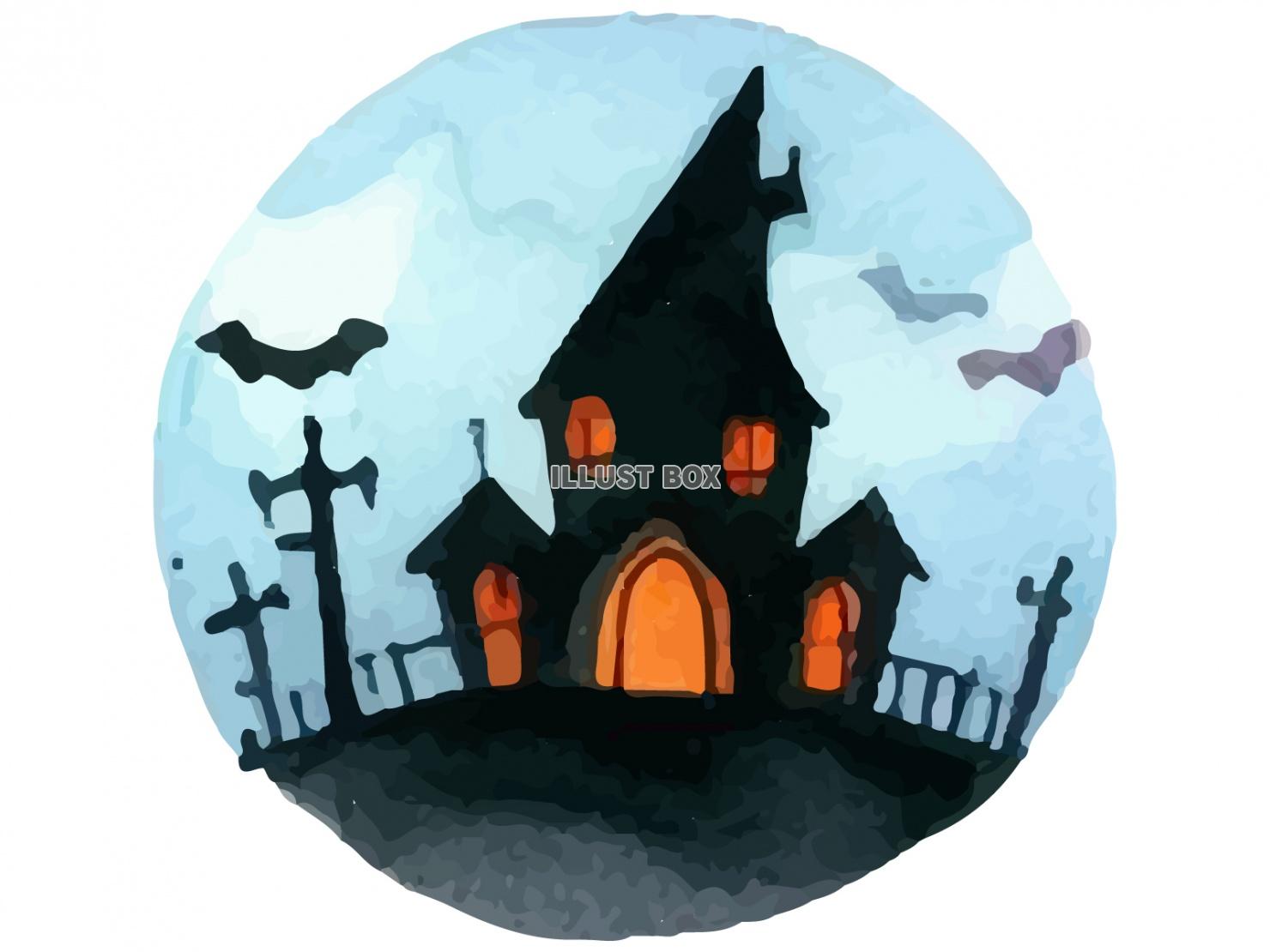 ハロウィンの不気味な屋敷とコウモリ円形