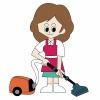 掃除機で掃除する女性のイラスト