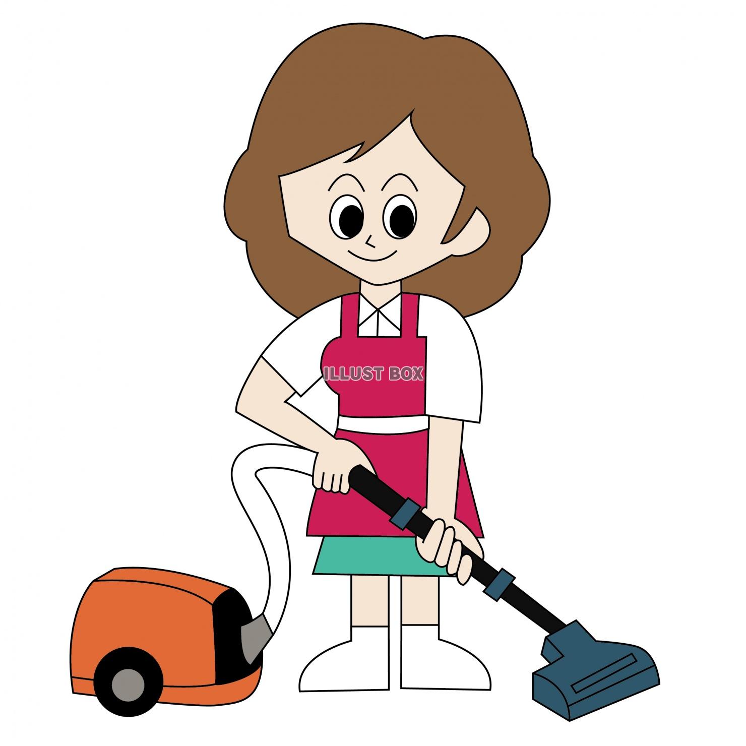 掃除機で掃除する女性のイラスト