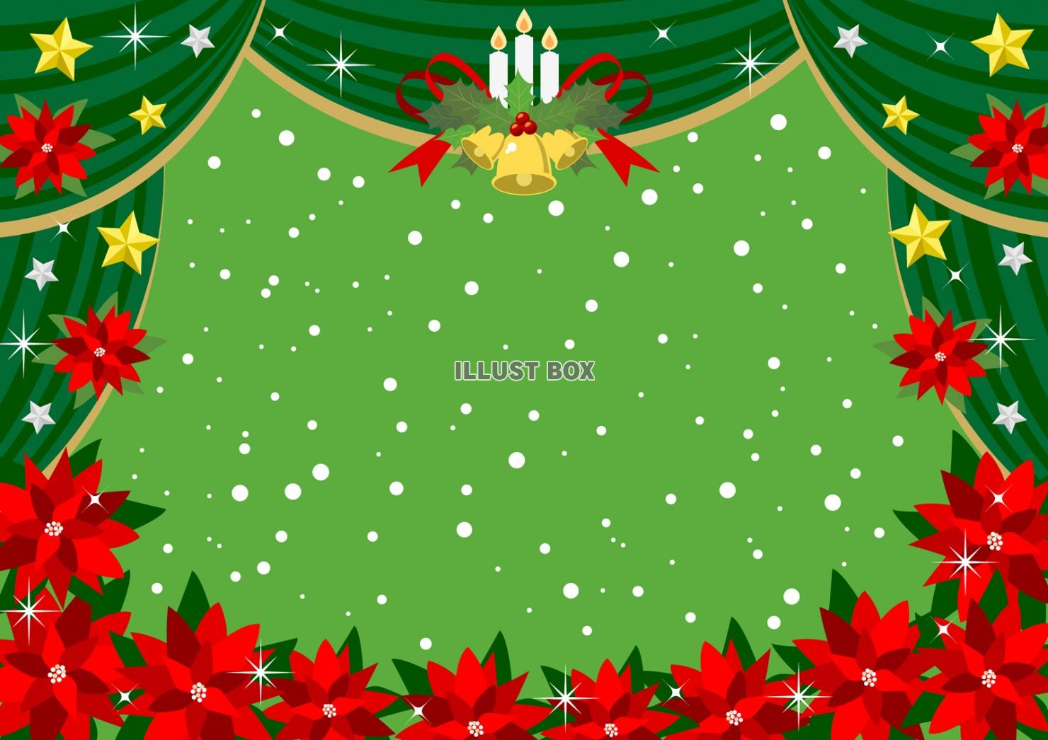 ポインセチアと雪の緑のクリスマス劇場ヨコ