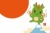 2024年辰キャラと富士山と初日の出の年賀状横08文字なし