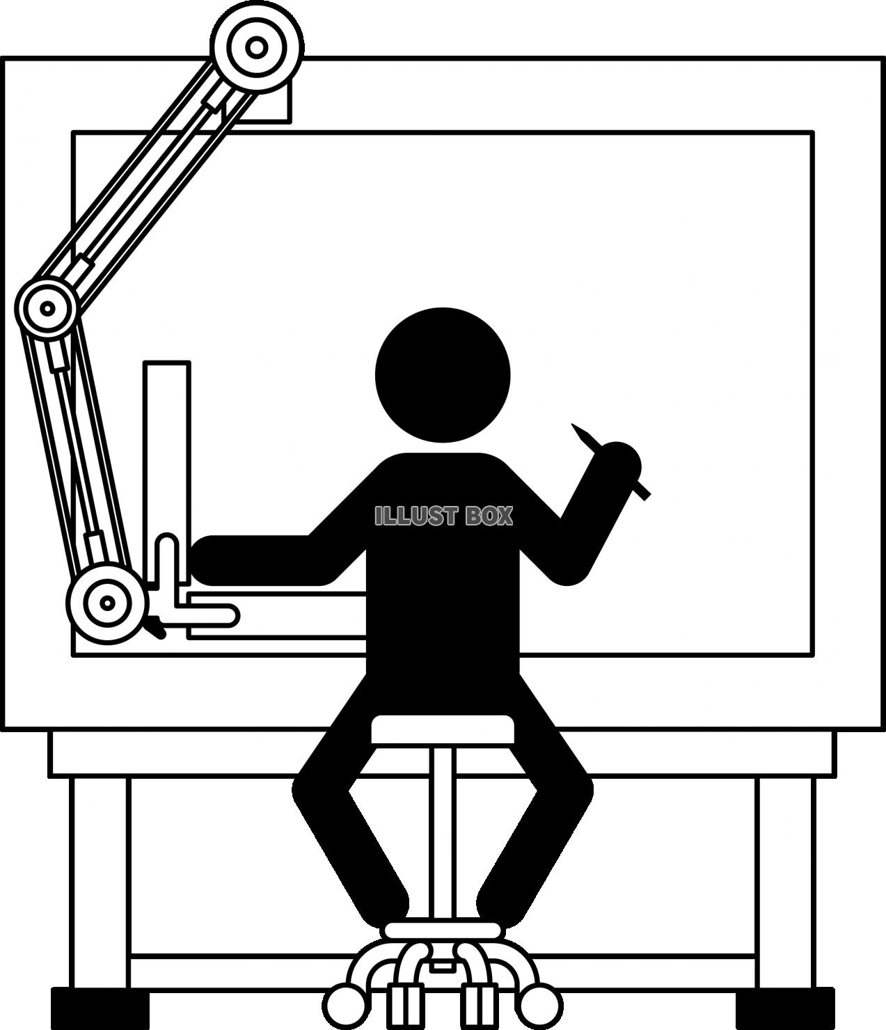製図台に向かって設計をする人ピクトグラム