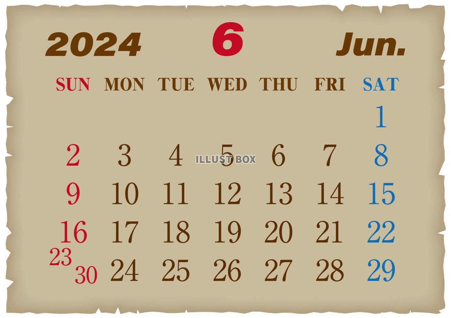 2024年の古紙風カレンダー-6月