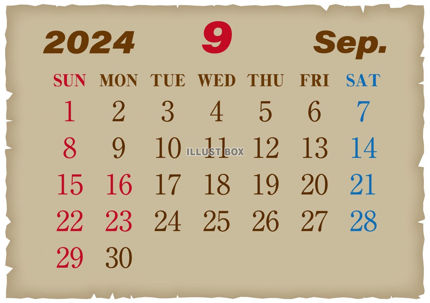 2024年の古紙風カレンダー-9月