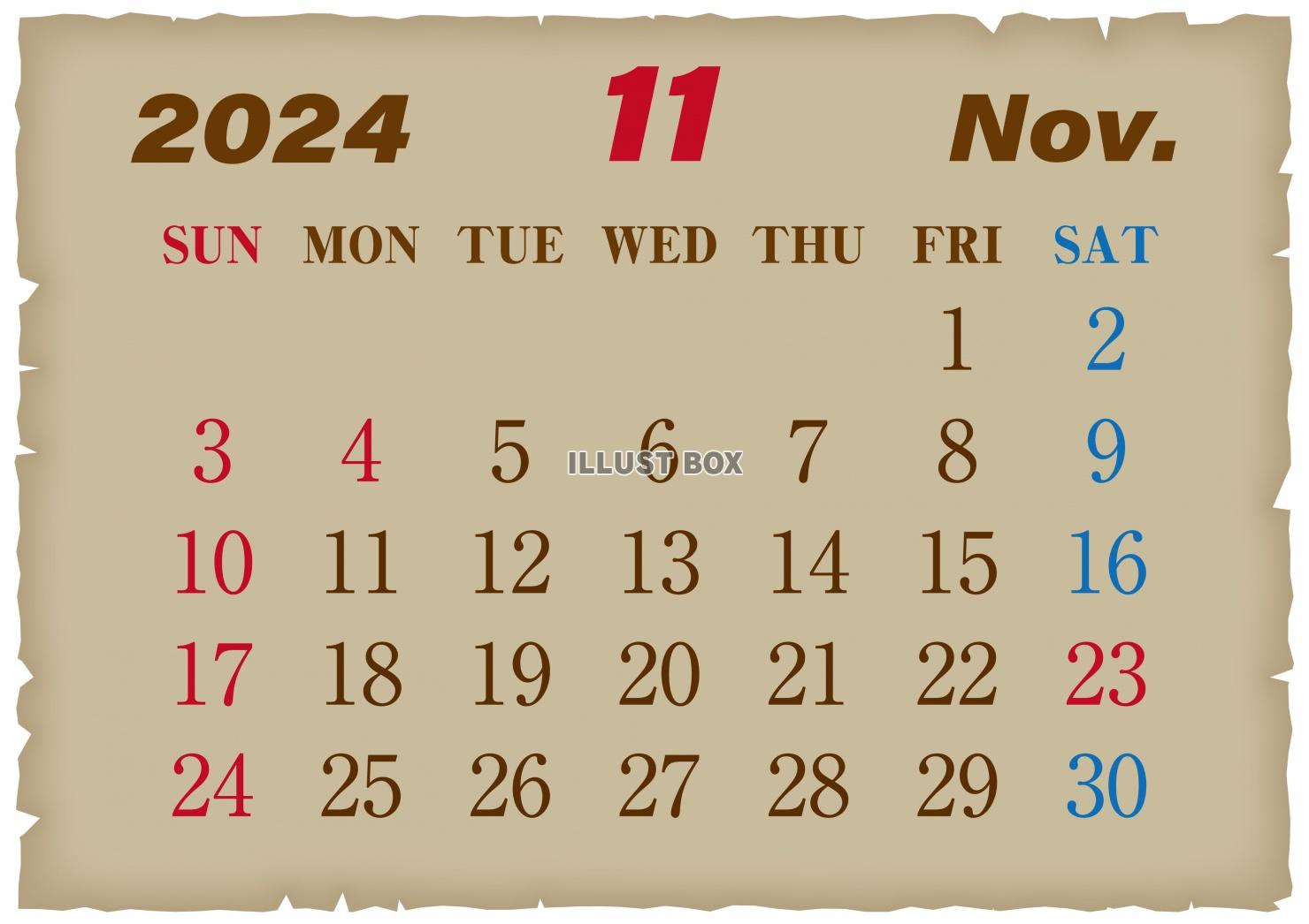 2024年の古紙風カレンダー-11月