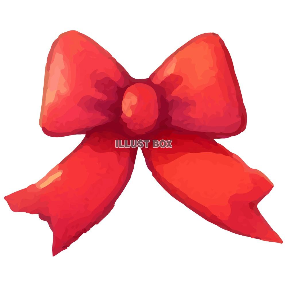 蝶々結びの赤いリボンの水彩イラスト