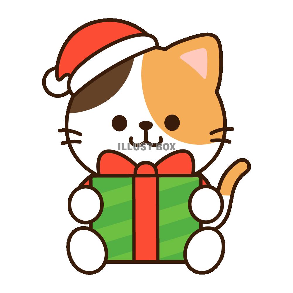 プレゼントを抱える三毛猫サンタ