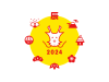 2024年辰年の年賀状 赤いアイコンと日の出のデザイン