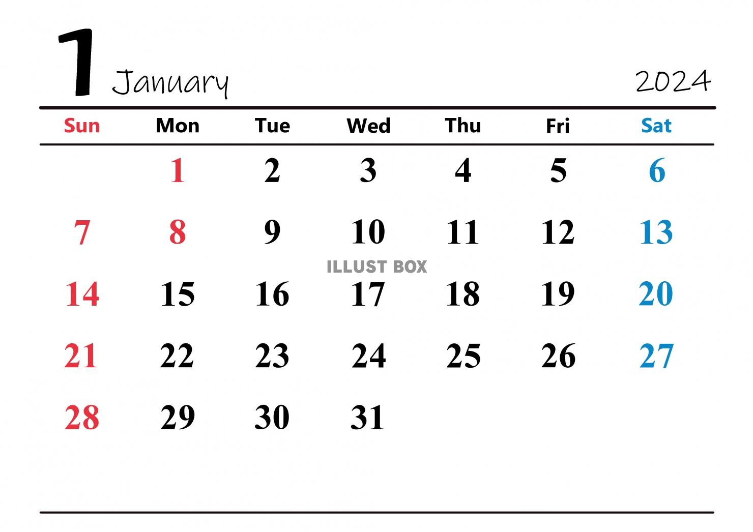 2024年（令和6年）1月　カレンダー