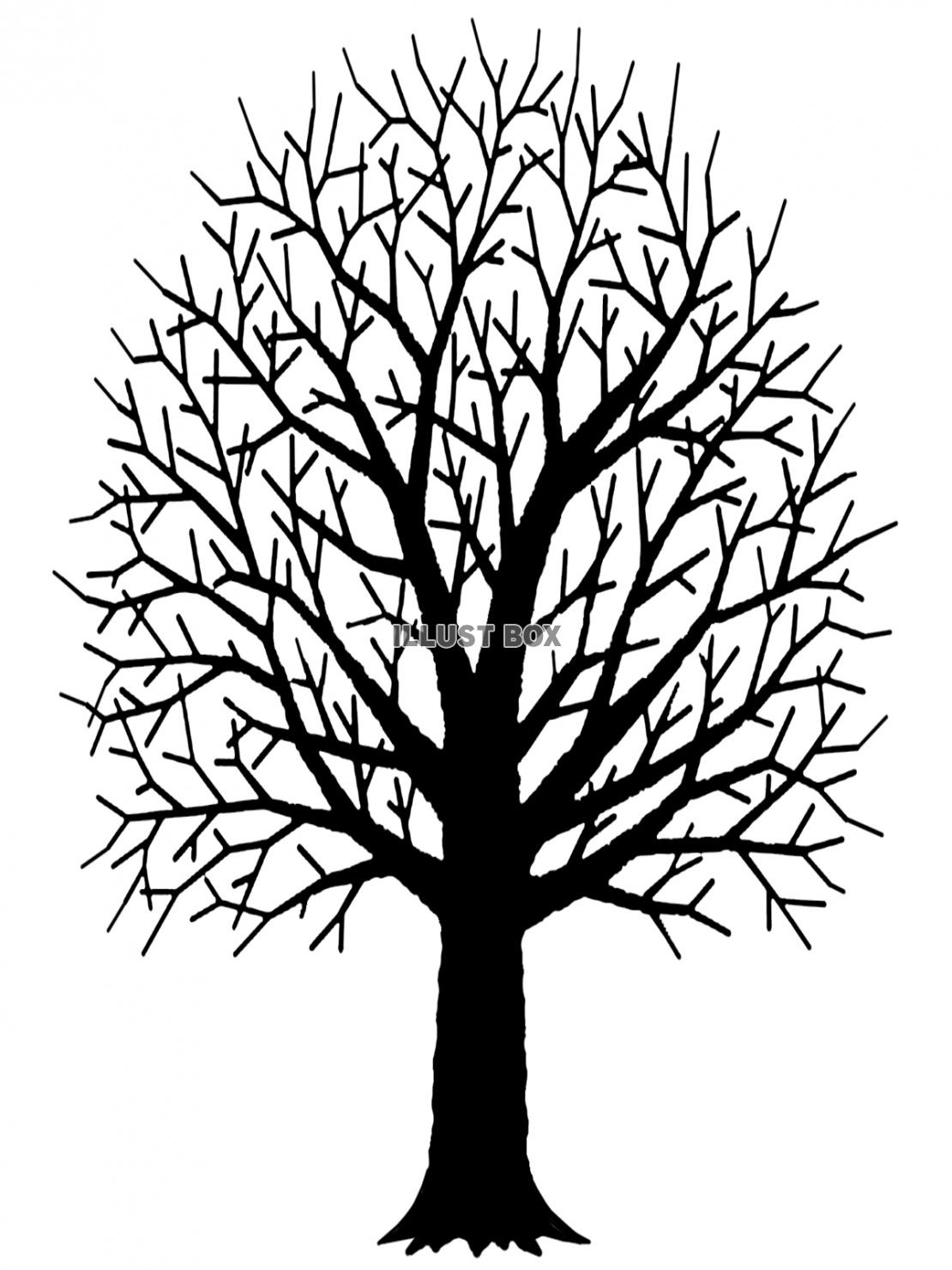 枯れ木のシルエット素材シンプル背景イラスト