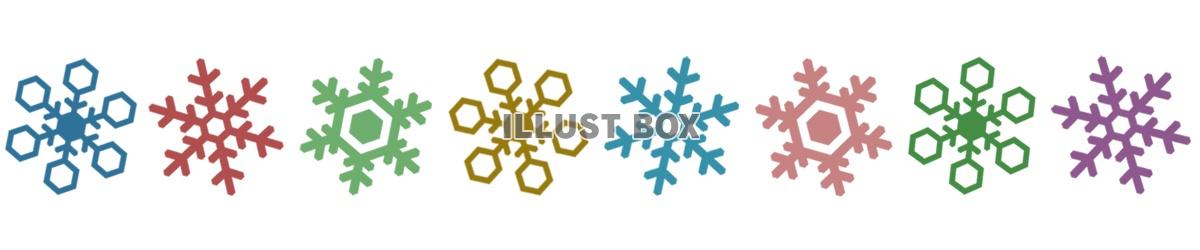 カラフルな雪の結晶のライン素材飾り罫線イラスト