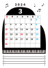 2024年3月・月間カレンダー・グランドピアノ・メモ・枠付き・縦型