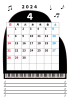 2024年4月・月間カレンダー・グランドピアノ・メモ・枠付き・縦型