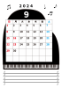 2024年9月・月間カレンダー・グランドピアノ・メモ・枠付き・縦型