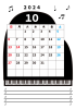 2024年10月・月間カレンダー・グランドピアノ・メモ・枠付き・縦型