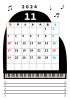 2024年11月・月間カレンダー・グランドピアノ・メモ・枠付き・縦型