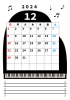 2024年12月・月間カレンダー・グランドピアノ・メモ・枠付き・縦型