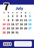 2024年7月・月間カレンダー・英語月名・シンプルカラー・メモ欄・枠なし・縦型・青