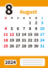 2024年8月・月間カレンダー・英語月名・シンプルカラー・メモ欄・枠なし・縦型・オレンジ
