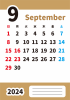 2024年9月・月間カレンダー・英語月名・シンプルカラー・メモ欄・枠なし・縦型・茶色