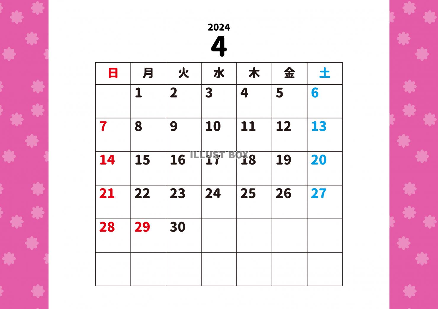 2024年4月・月間カレンダー・春夏秋冬季節別モチーフ・枠あ...