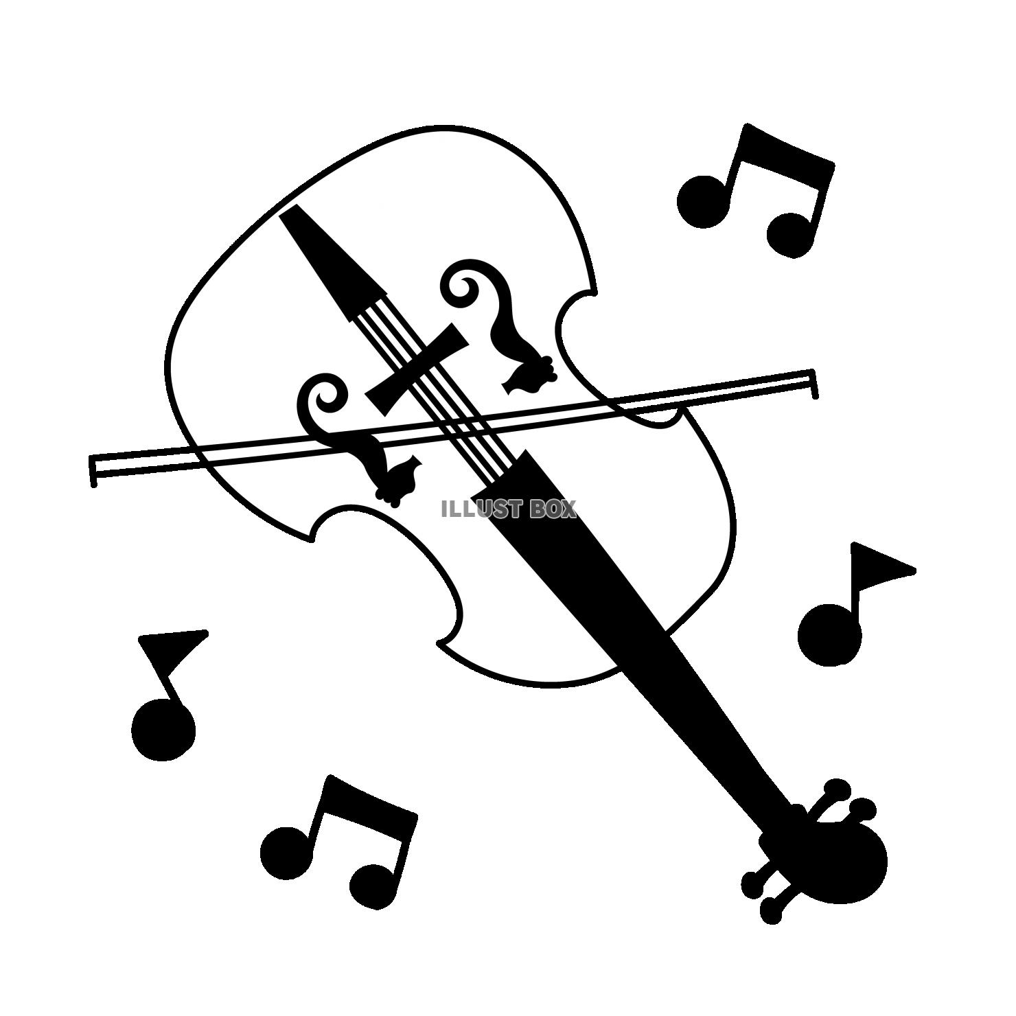 ｆ字孔がタツノオトシゴ型のバイオリンと音符