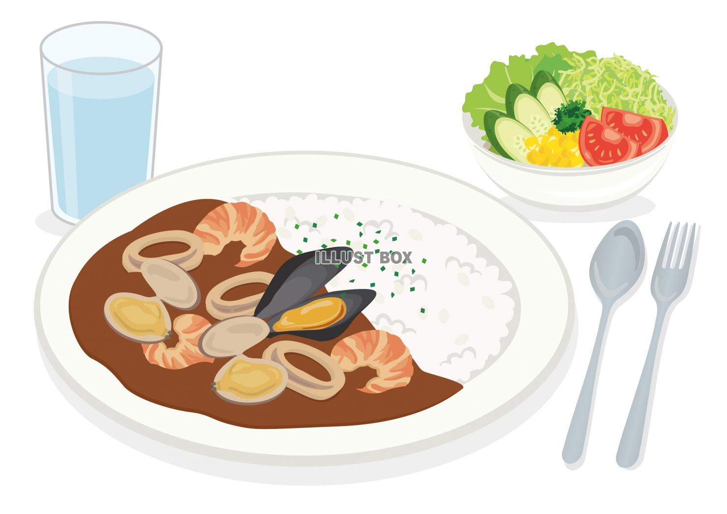 食事★洋食シリーズ★シーフードカレーセット★サラダ付