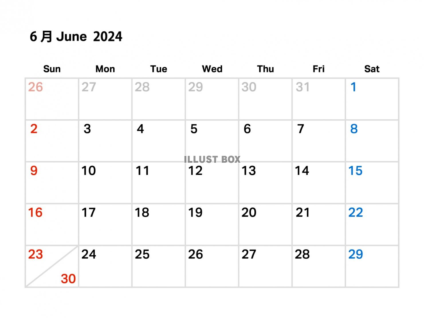 2024年6月のカレンダー