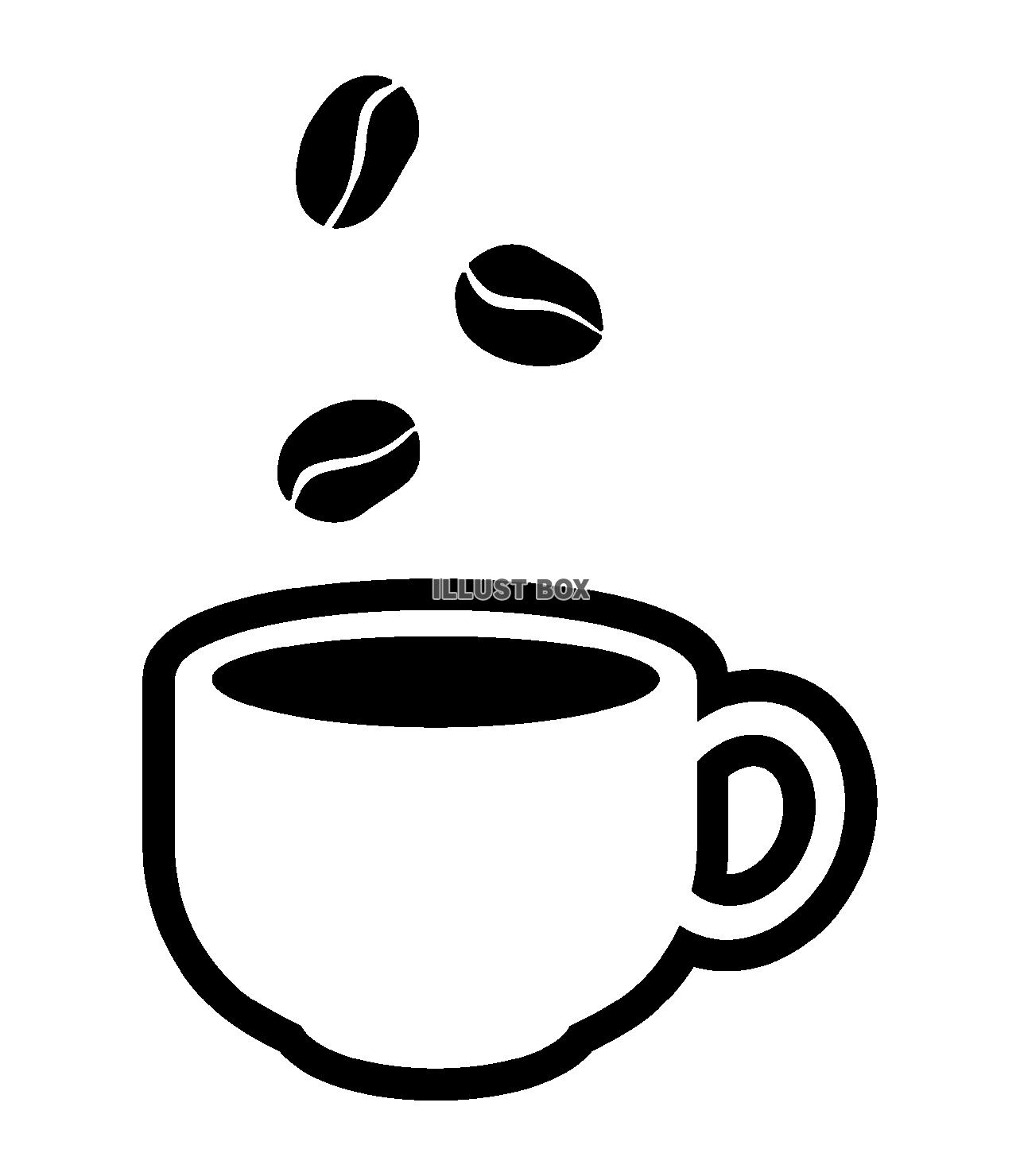 コーヒーカップとコーヒー豆のシルエット