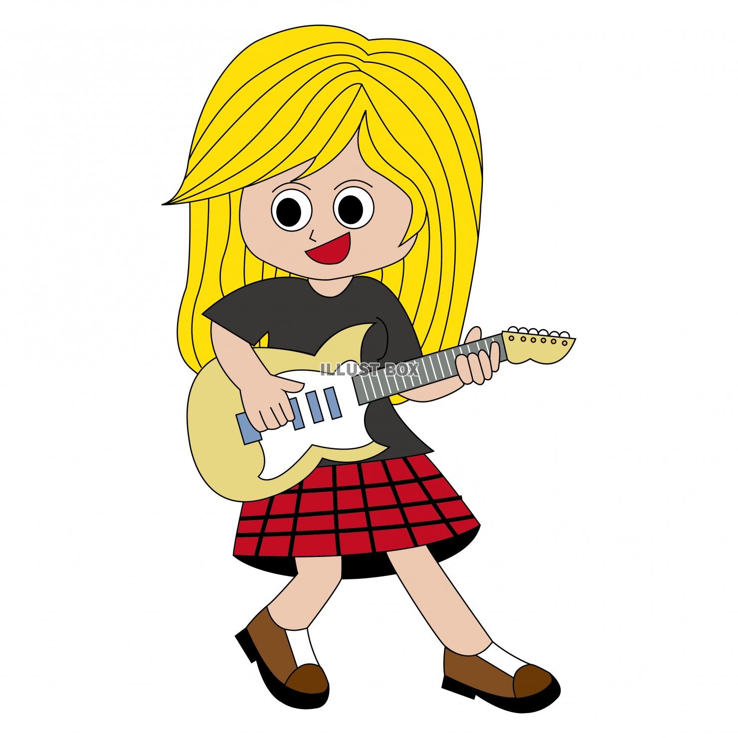 エレキギターを弾く女の子のイラスト