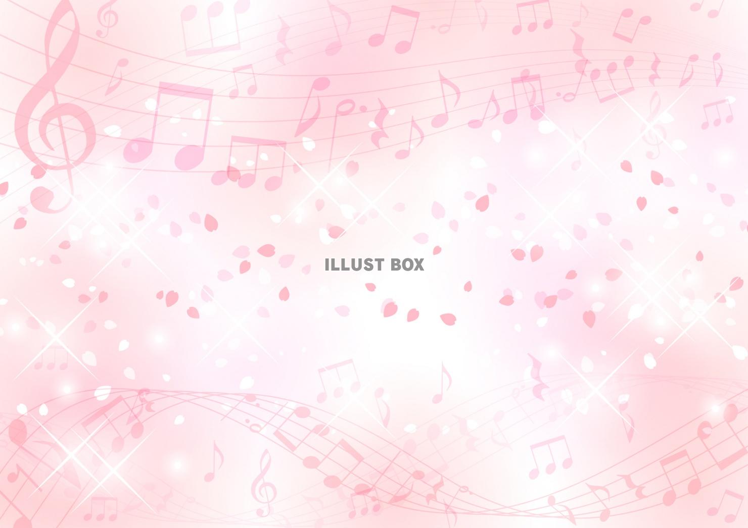 桜の花びら舞うピンクのキラキラ音楽背景ヨコ