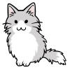 座っている長毛種の猫　グレー×白の猫