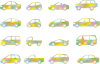 カラフルな水彩風の車のボディタイプセット