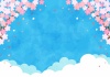 水彩風青空に桜アーチの春背景ヨコ