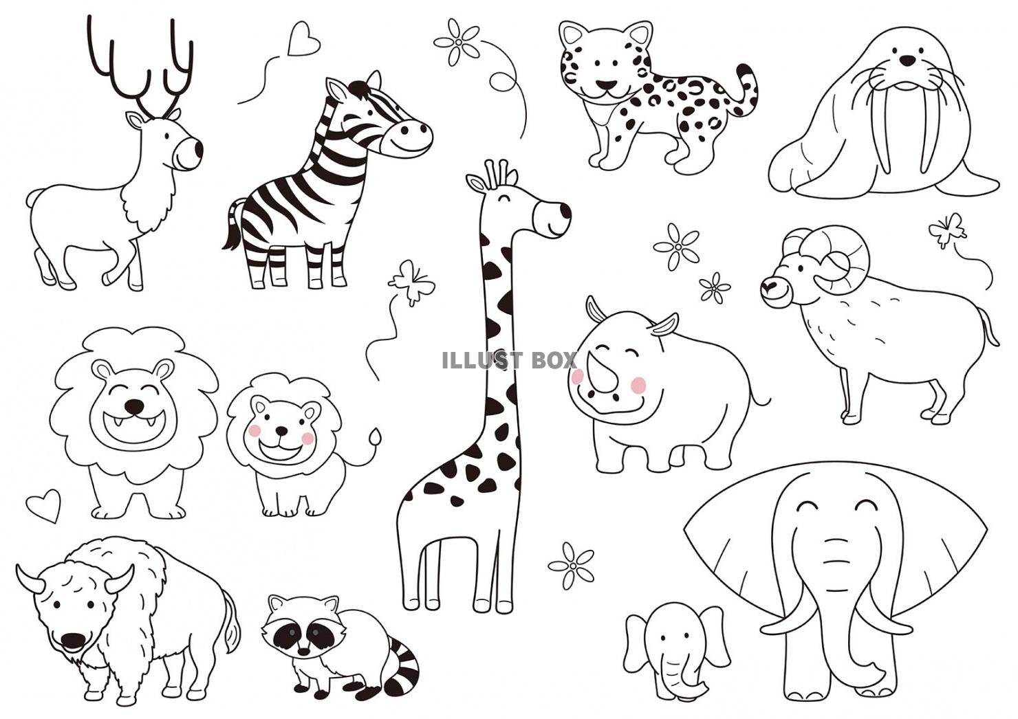 かわいい動物の手描き風イラストセット